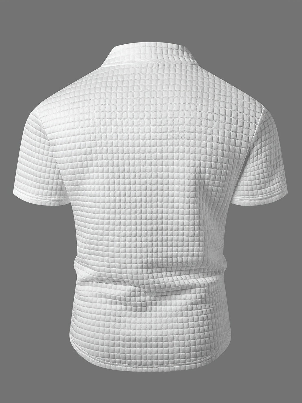 Men's White Mesh Texture Polo Shirt with Half-Zip Stand Collar, Slim Fit for a Stylish Look, Breathable Fabric, Summer Fashion Top for Business Casual Streetwear - White