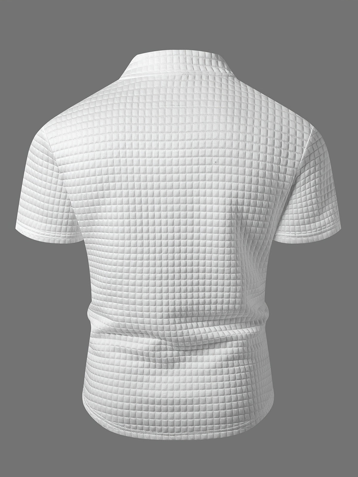 Men's White Mesh Texture Polo Shirt with Half-Zip Stand Collar, Slim Fit for a Stylish Look, Breathable Fabric, Summer Fashion Top for Business Casual Streetwear - White