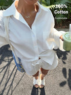 Women'S Summer New Casual Vacation Outfit: White Top And Shorts Set, Comfortable Two-Piece Bundle - White