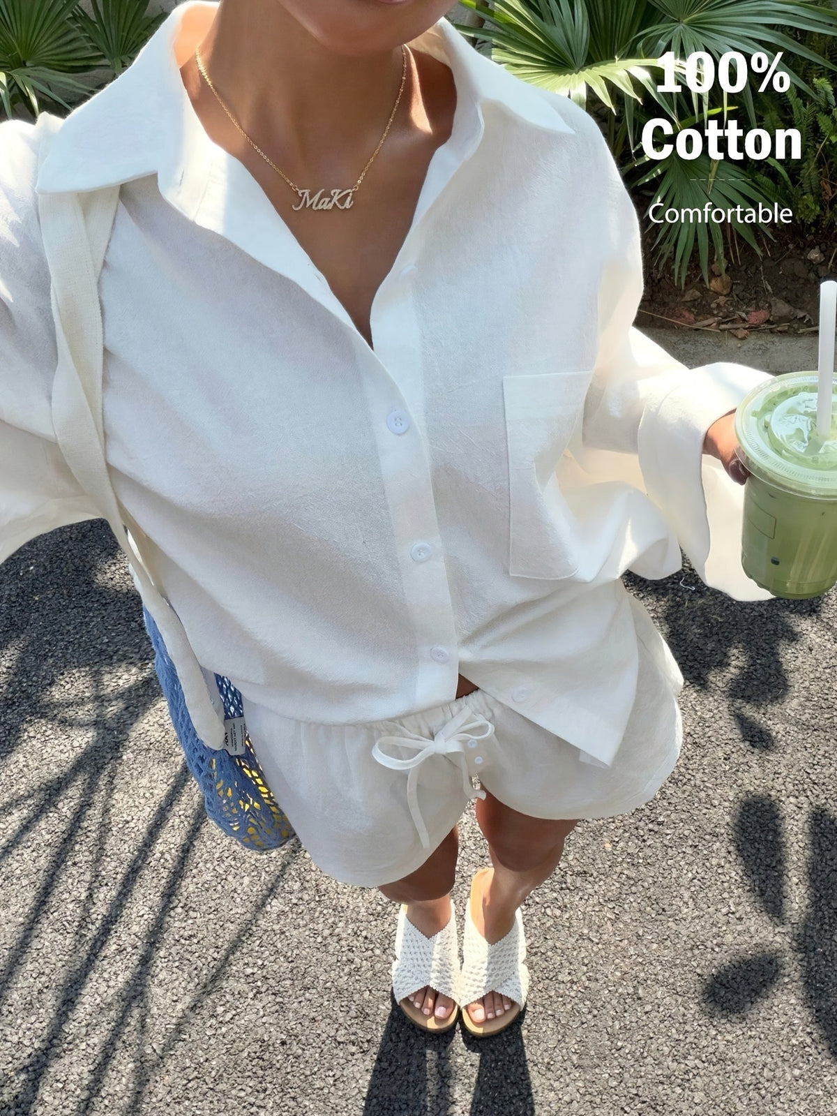 Women'S Summer New Casual Vacation Outfit: White Top And Shorts Set, Comfortable Two-Piece Bundle - White