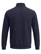 BOWZ Men's Fashion Henley Shirt, Solid Color Half-Zip Knit Top, Autumn/Winter Casual Long-Sleeve T-Shirt, Stylish and Versatile, Warm and Breathable, Suitable for Outdoor Sports and Daily Wear, Random Fabric Texture - Navy Color