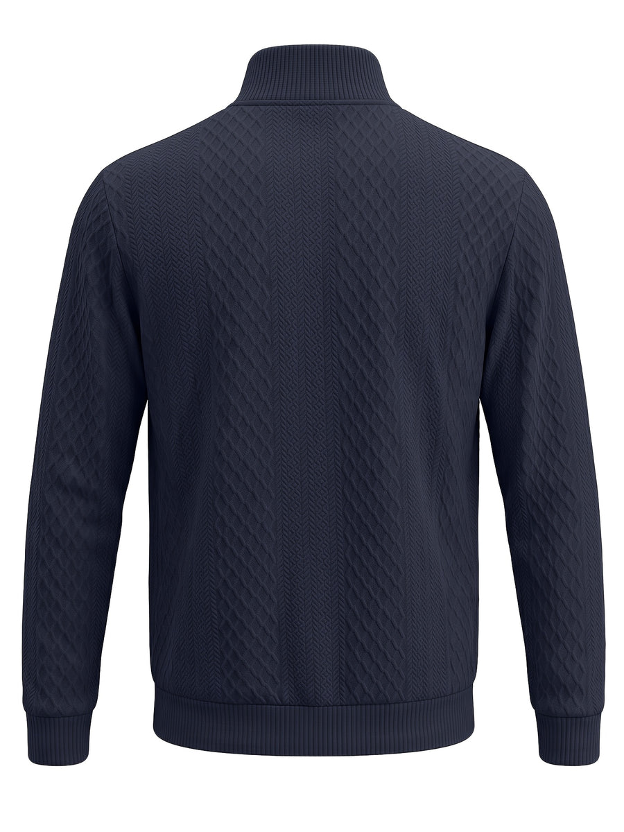 BOWZ Men's Fashion Henley Shirt, Solid Color Half-Zip Knit Top, Autumn/Winter Casual Long-Sleeve T-Shirt, Stylish and Versatile, Warm and Breathable, Suitable for Outdoor Sports and Daily Wear, Random Fabric Texture - Navy Color
