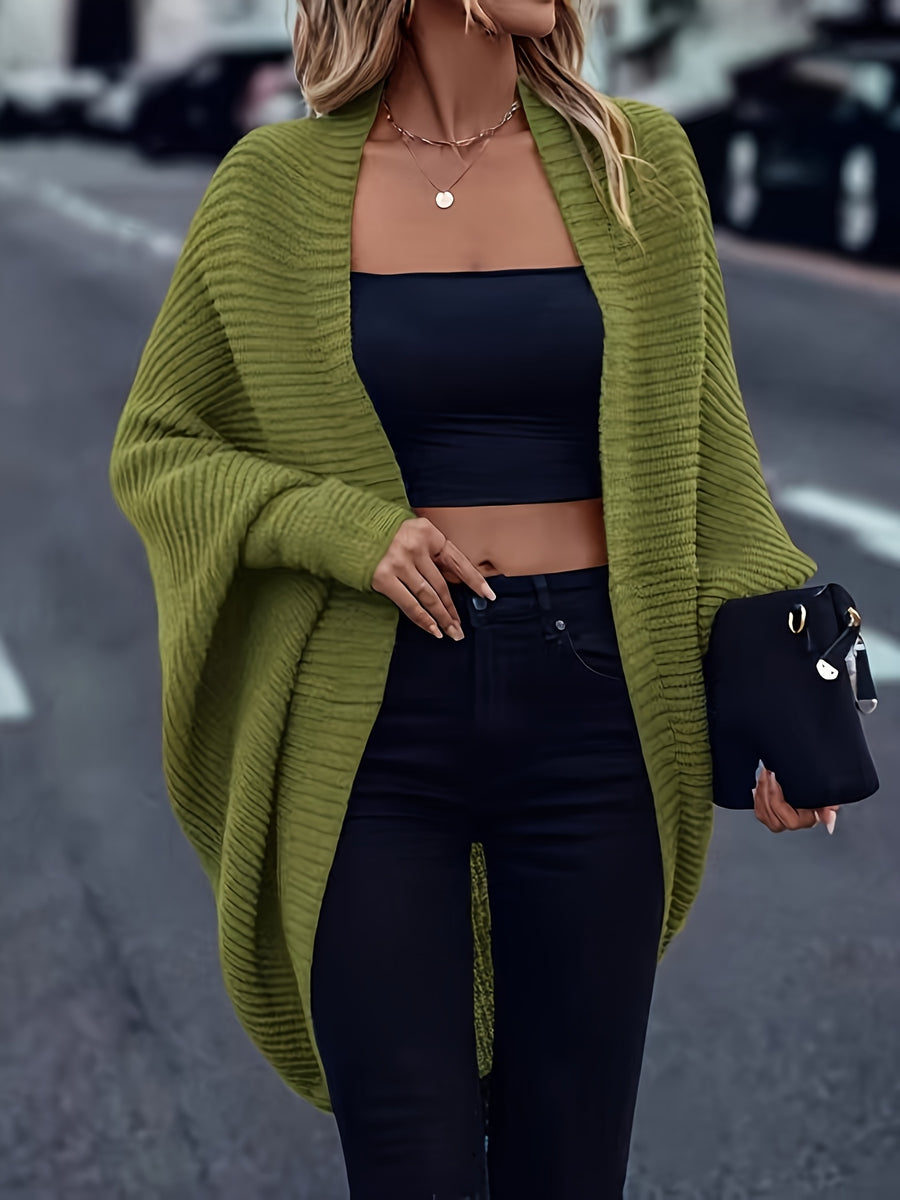 New Autumn And Winter Collection of Popular Casual Fashion Loose And Easy Versatile Elegant Retro Long-Sleeve Shawl Women'S Cardigan Top - Olive Green