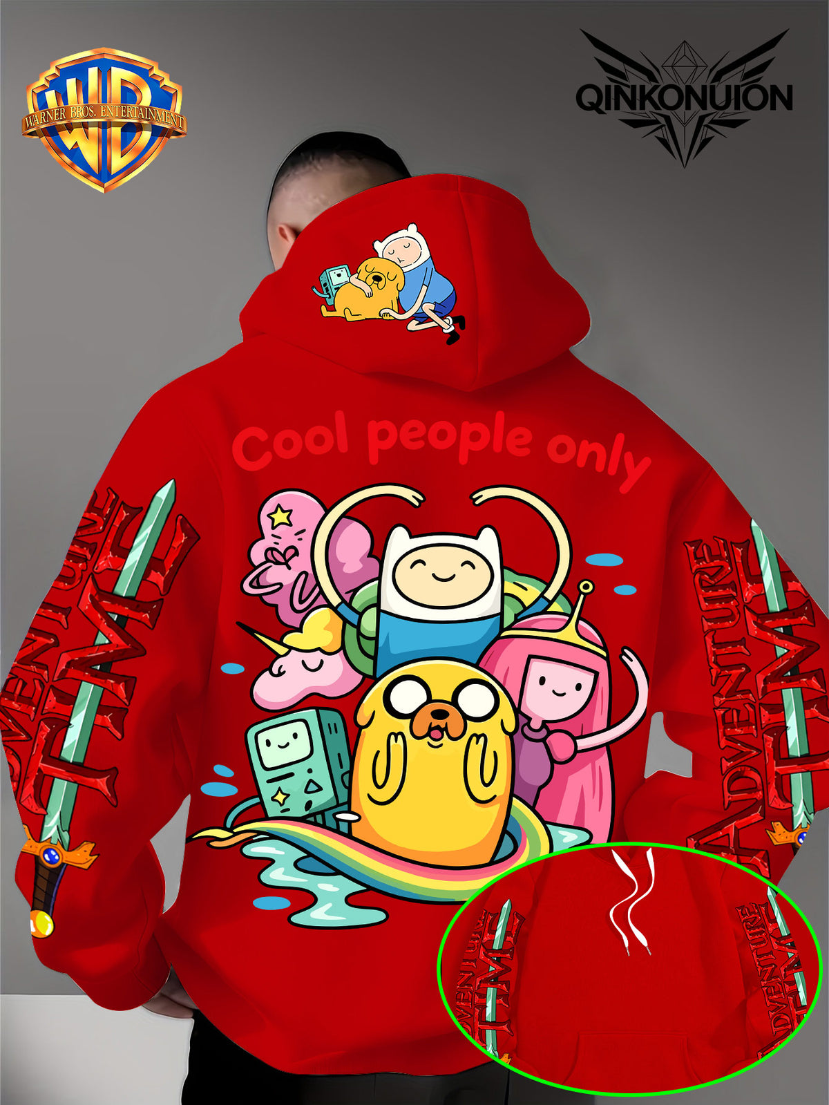 Warner Official Men'S Hoodie, Colorful Water Play Fun Anime Printed Design for All, Machine Washable, Warm And Casual for Autumn And Winter, Daily Drawstring Hoodie, Multi-Functional Sports And Leisure Loose Fit - Red