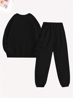 Women'S Casual Fleece-Lined Sweatshirt with a Round Neck And Matching Elastic Sports Pants Featuring a Leopard Print Design, Perfect for Autumn And Winter - Black