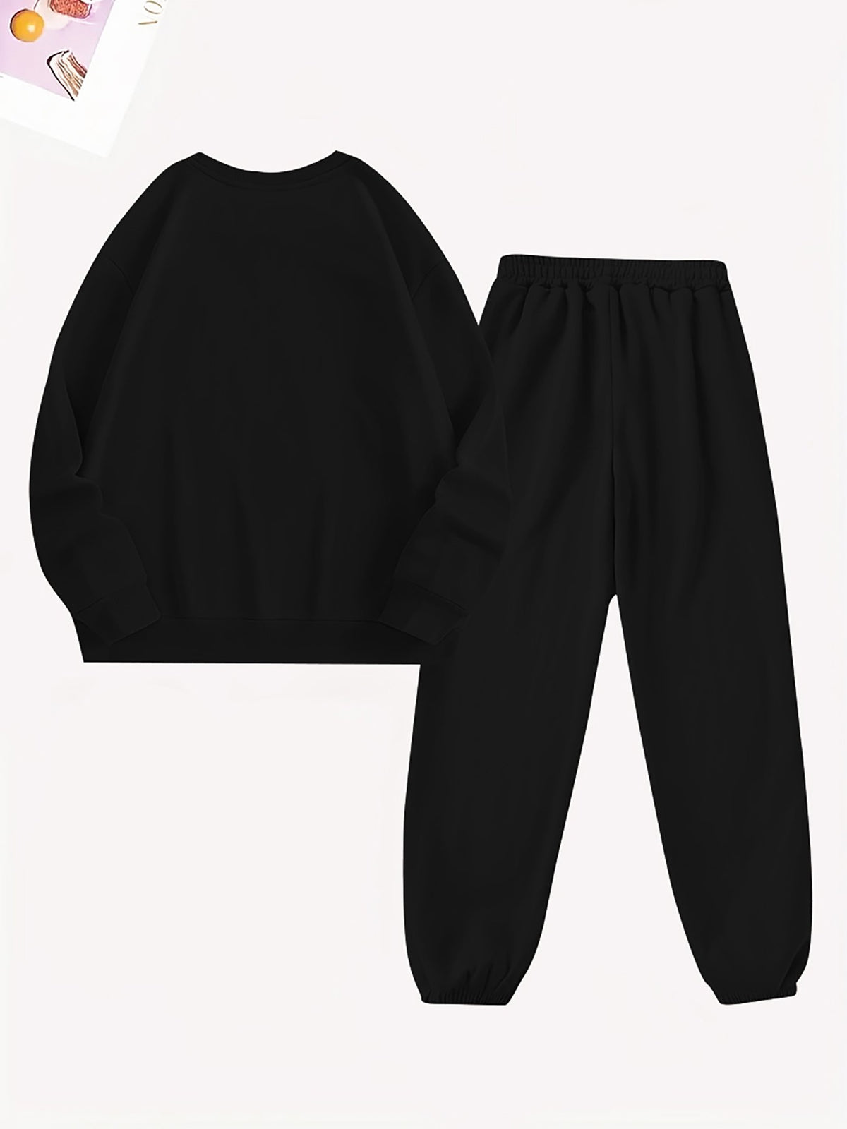 Women'S Casual Fleece-Lined Sweatshirt with a Round Neck And Matching Elastic Sports Pants Featuring a Leopard Print Design, Perfect for Autumn And Winter - Black