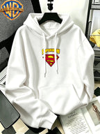 Warner Bros Official Autumn/Winter Casual Sporty Loose Hooded Sweatshirt, DC Superman SUPERMAN Emblem Logo Trendy Cool Vintage Print, Men's Casual Versatile Adjustable Drawstring Sweatshirt, Comfortable and Casual Autumn/Winter Wear - White