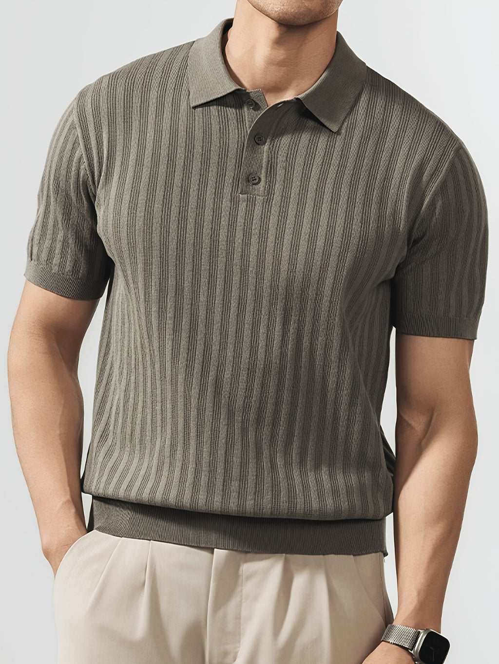 Sophisticated Casual Men'S Ice Cool Knit Polo Shirt Men'S Round Neck Bad Boy Style Short Sleeve Summer Trendy Brand POLO Shirt Lapel Top - Light Green