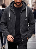 EXARUS Men'S Vintage Plaid Jacquard Hooded Zip-Up Jacket, American Casual Open Cardigan Hoodie, Individual Woven Texture Pattern, Tassel Decor Drawstring with Smooth Metal Zipper, Elastic Cuffs, Loose Casual Fit. Comfortable And Breathable Fabric - Black