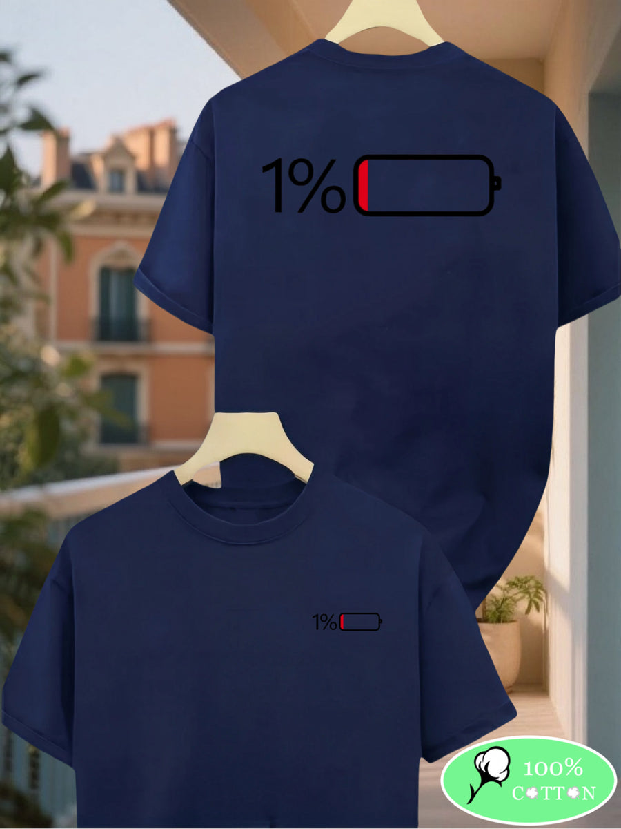 1%[Double-Sided Print]100% Men'S T-Shirt, Casual Versatile Base Layer, Comfortable Sports Top - Navy Color
