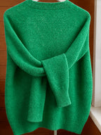Spring Autumn Solid Color Round Neck Button Sweater Open Cardigan, Loose Casual Fashion Versatile Jacket, Soft Comfortable Elegant Women'S Top - Green