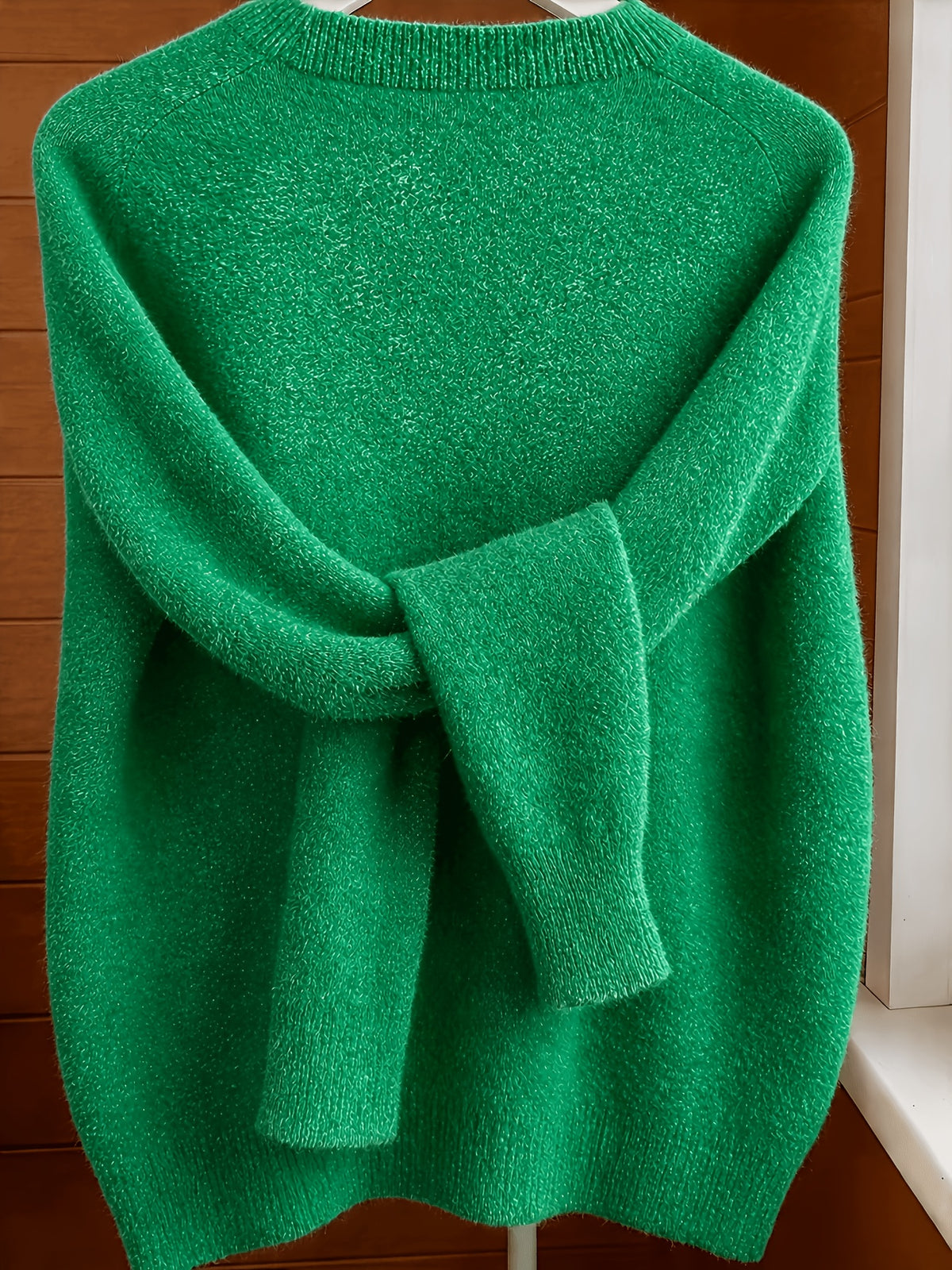 Spring Autumn Solid Color Round Neck Button Sweater Open Cardigan, Loose Casual Fashion Versatile Jacket, Soft Comfortable Elegant Women'S Top - Green