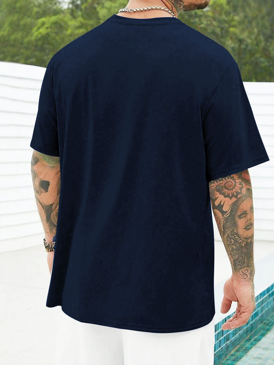 2pcs Men's Round Neck Pocket Short-Sleeve T-Shirt, Suitable for Summer Outdoor Casual Wear, Versatile Casual Knit Top, Men's Casual Pocket Design Sport T-Shirt - Navy Color