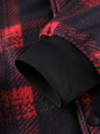 Men's Plaid Check -Like Jacket with Hood - Thick Winter Warmth, Single-Breasted Button Closure & Chest Pocket, Casual Collar Coat for & Young Men (Machine Washable, Plaid Pattern) - Outdoor & Daily Wear - Deep Red