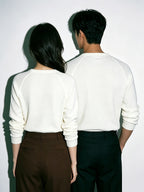 2pcs Matching Couple's Waffle Knit Long-Sleeve Henley T-Shirts, Raglan Sleeve Half-Button Placket Crew Neck Pullover Tops, Soft Stretchy Breathable Loose Fit Casual Basic Base Layers, Korean Minimalist Style Suitable for Dates, Daily Commutes - White+white