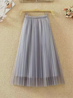 Mesh Skirt Women'S Spring And Autumn Korean Style Temperament A-Line Covering Hip Pleated Skirt Drape Small Person Yarn Skirt - Light Grey