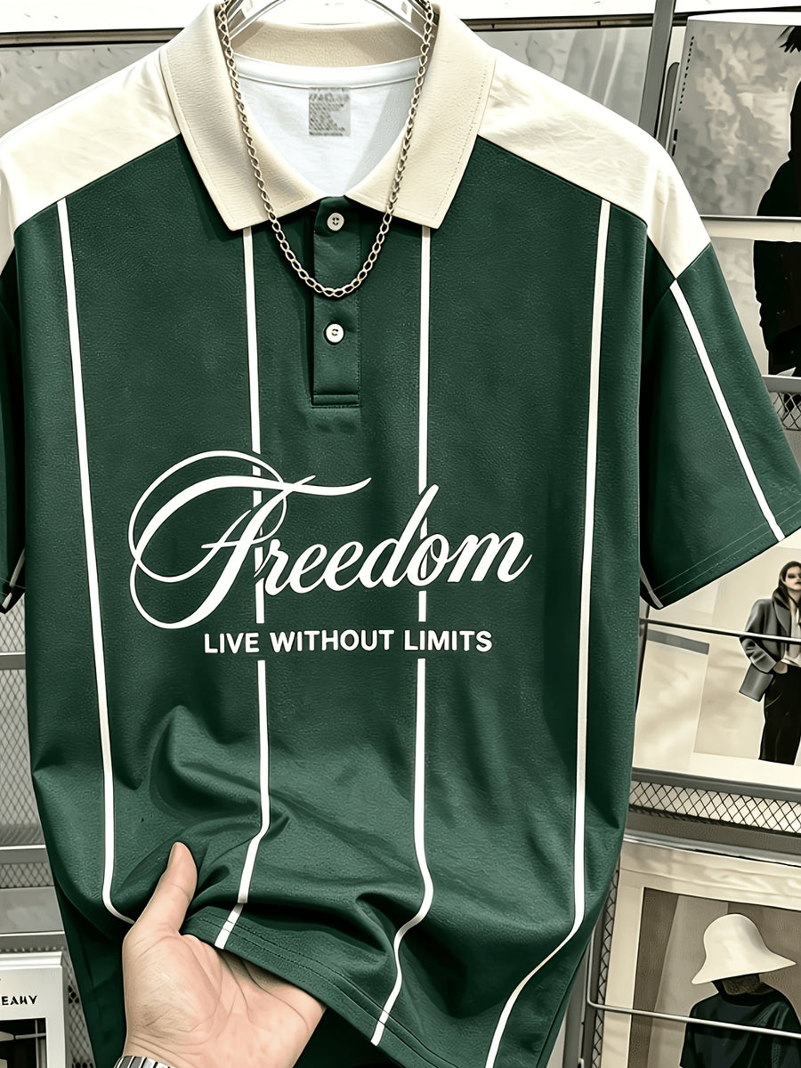 Men'S Retro Color-Block Pinstripe Polo Shirt, Short Sleeve Lapel Casual Summer Daily Golf Top, Suitable for Outings, Travel, Outdoor Wear, Polo Shirt (Latin America) - Dark Green