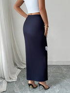 Women Sexy High Waist Floral Print Bodycon Maxi Skirt Casual Party Vacation Skirt And Niannian Selection - Black