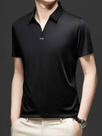 Summer New Men'S Short Sleeve Shirt Outerwear Fashion Trendy All-Match V-Neck Polo Collar - SINBOS - Black