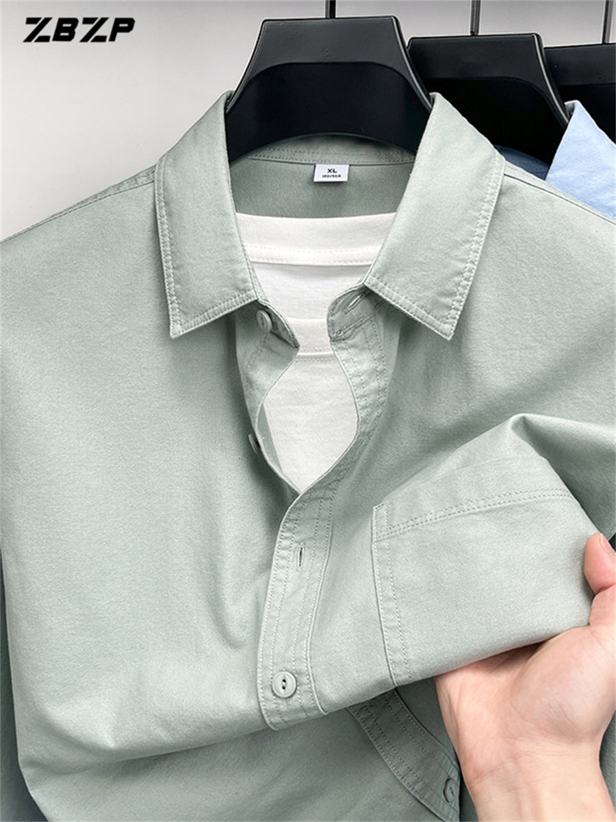 ZBZP New Spring/Autumn Men's Business Casual Long-Sleeve Shirt, Trendy and Versatile Dress Shirt YM - Pea Green Color