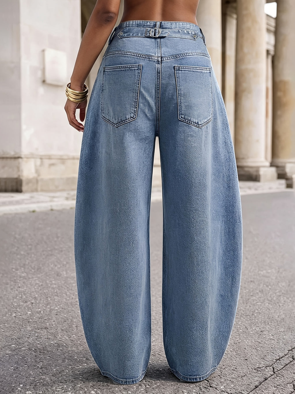 Relaxed Style Mid-Rise Loose Stretch Women'S Denim Long Pants, Comfortable And Casual Fit for Weekend Outings, Parties, Park Walks, And Evening Strolls, Versatile for Casual Wear - Sky Blue