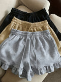 3-Pack Women's Loose-Fit Casual Shorts with Lace Trim, Drawstring Low-Waist Summer Loose Shorts with Pockets, Hot Shorts, Beach Vacation Apparel, Running Shorts, Comfortable Spring/Summer Fashion - Black+Gray+Ginger