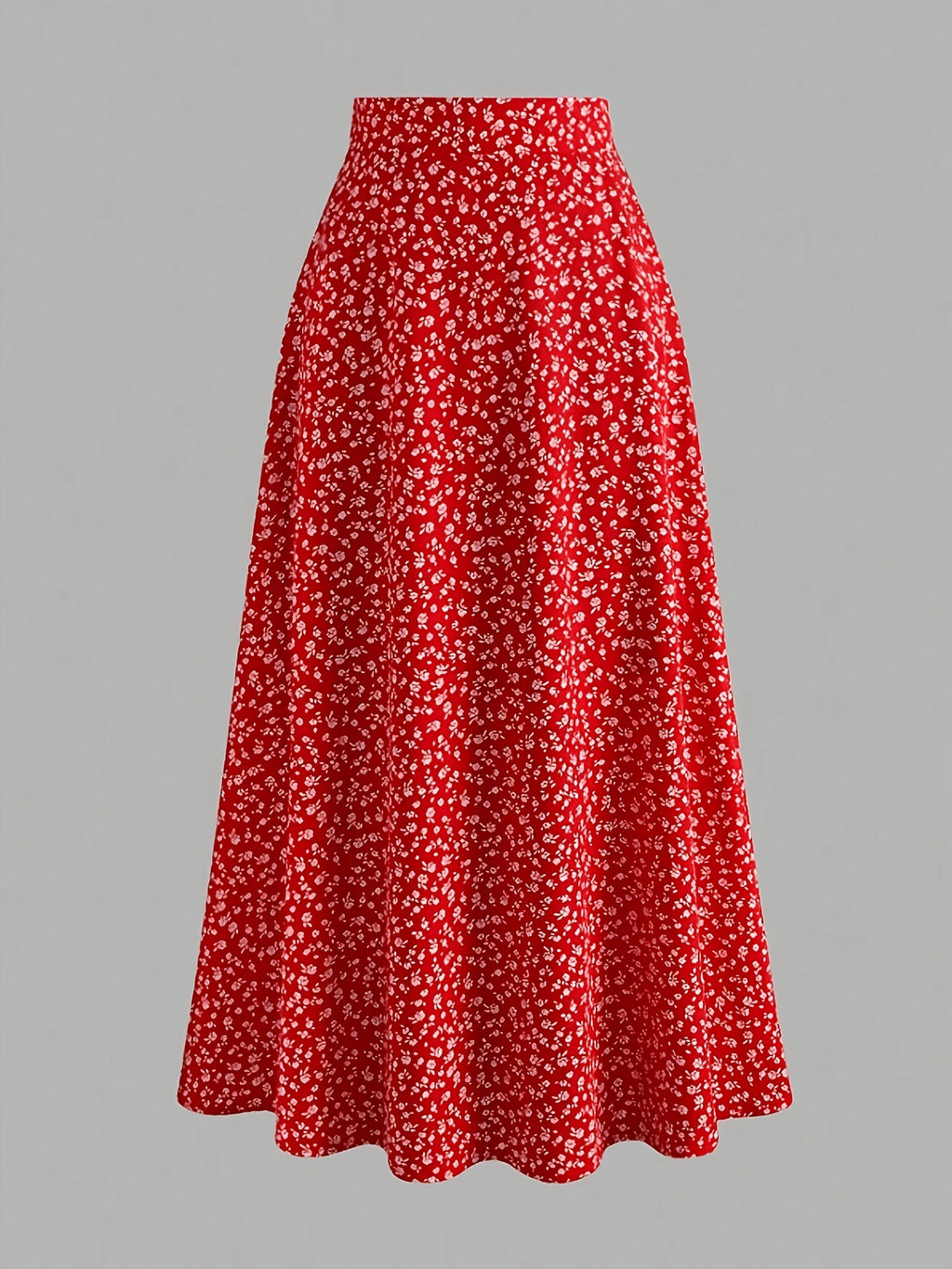 Ladies&Apos; Q4 Holiday Style Small Floral Print, Elastic Waistband A-Line Skirt - Red
