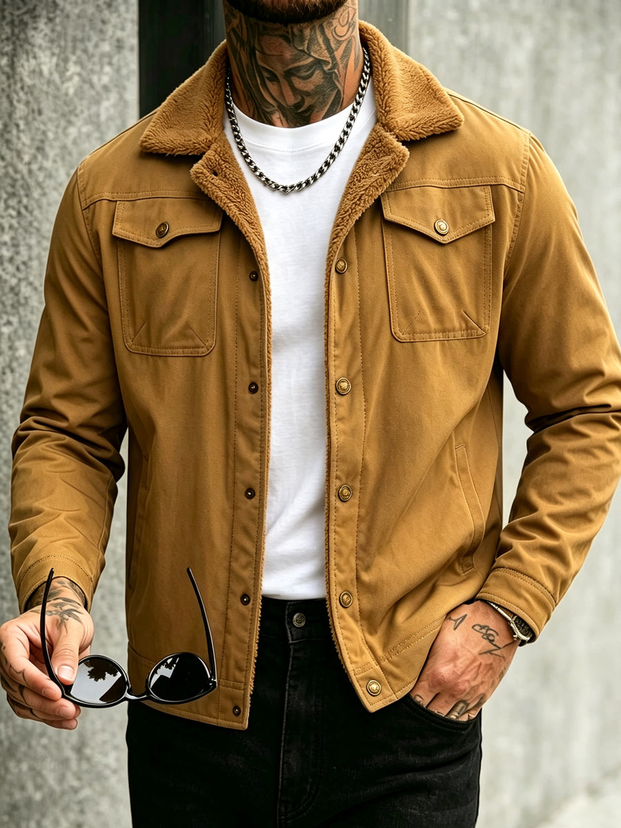 2026 European American New Men'S Mature Stable Fleece Warm Jacket Cargo Casual Easy Outing Commuting Coat - Coffee Color