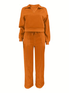 Women'S Casual Easy Solid Color Long Sleeve Hoodie And Pants 2pcs Set, Street Style, Suitable for Spring Autumn Daily Commute And Outing - Light Brown-1