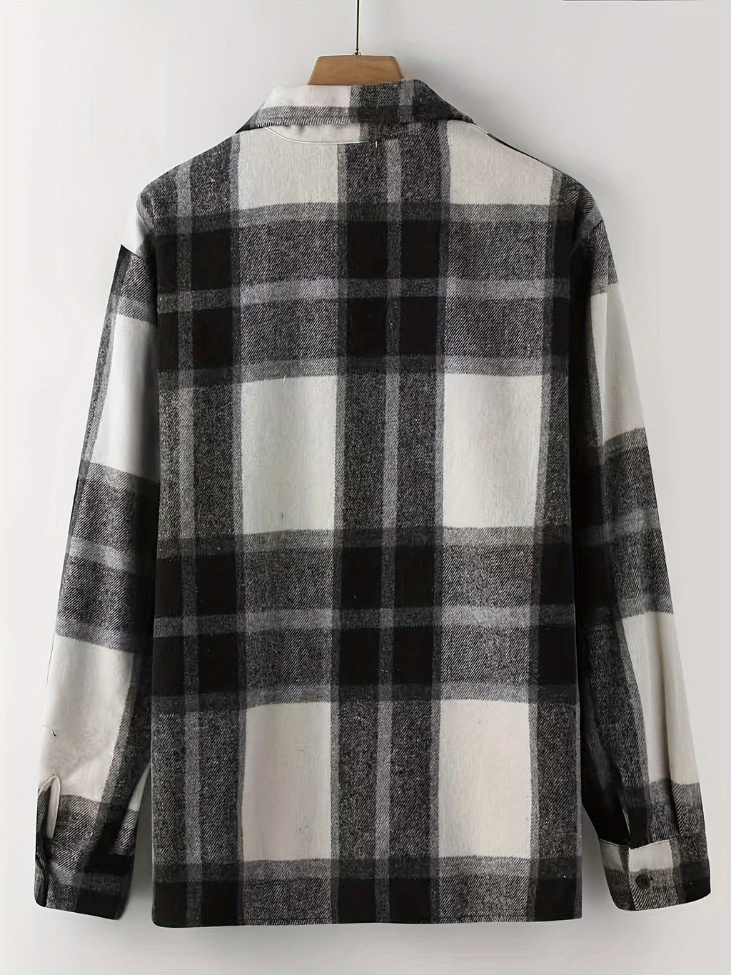 Men's Flannel Thickened Warm Casual Fashion Versatile Plaid Shirt Jacket - Black
