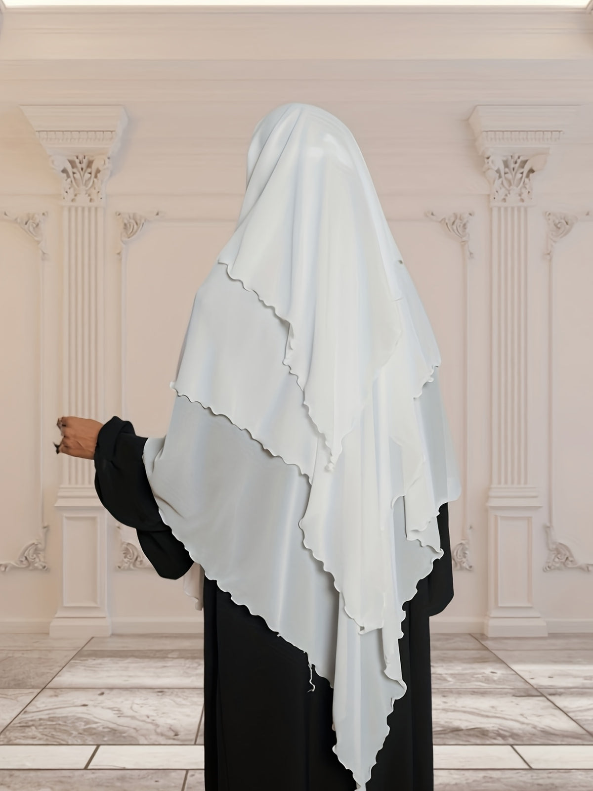 1pc Fashionable, elegant and casual three-layer chiffon fabric solid color suitable for daily wear, loose and comfortable Women's abaya headscarf.sarees for women indian wedding robe aid femme abayas for women muslim jilbab femme khimar hijab - White