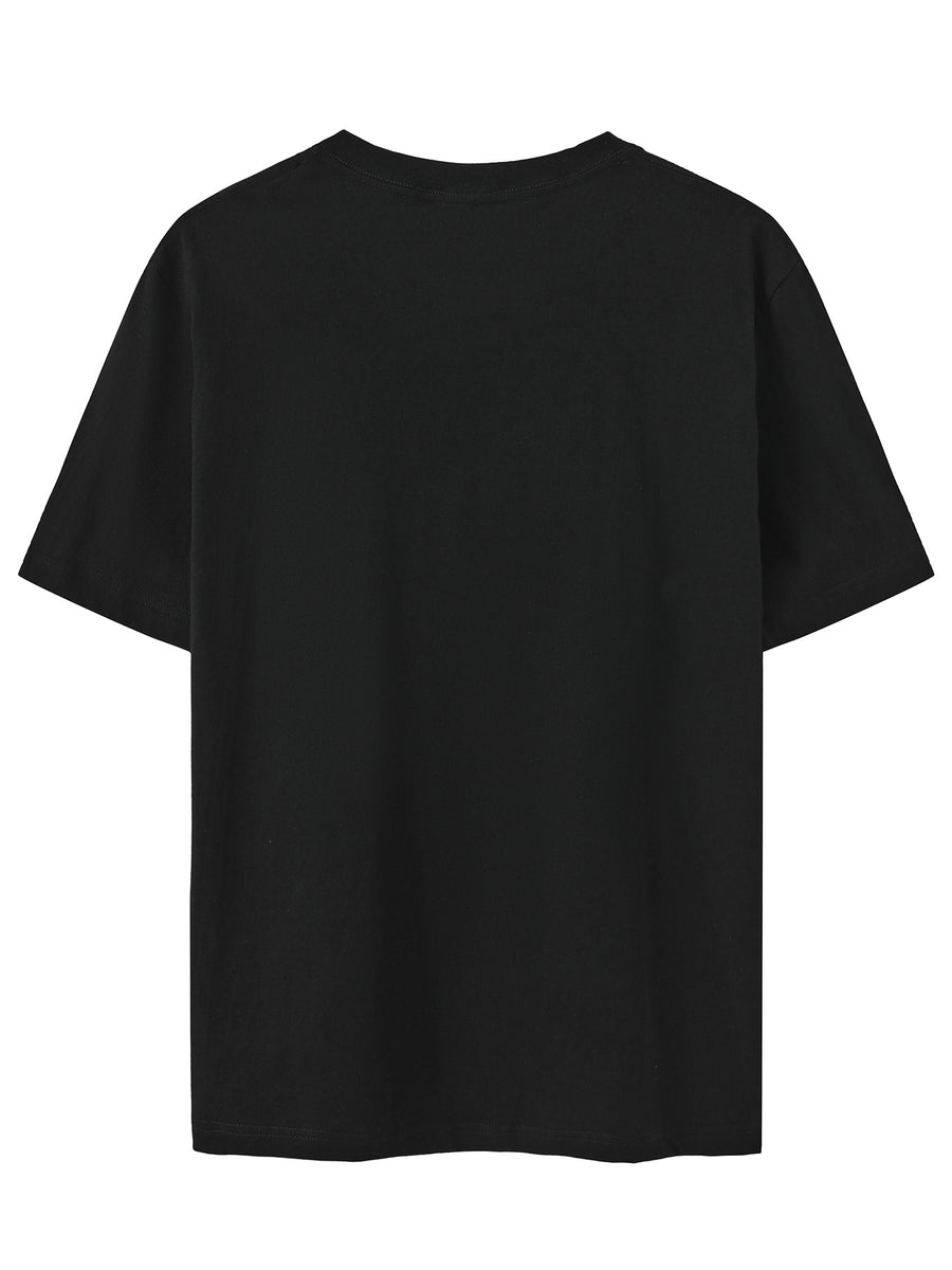 Men's 100% Cotton Short Sleeve Crew Neck T-Shirt, American Los Angeles Vintage Street Style Print, Casual, Fashionable, Comfortable, Soft, Summer Short Sleeve - Black