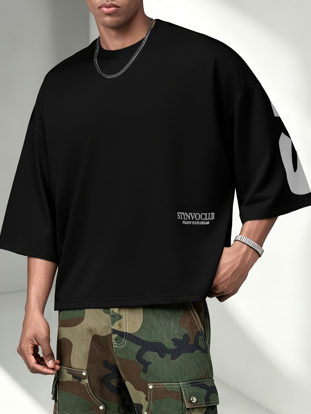 [Printed Design – Not Textured], Men's Drop-Shoulder Style, Men's Summer Fashion Letter Print Crew Neck T-Shirt, Streetwear Loose Fit, Cropped T-Shirt - Mixed Color 4