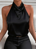 Elegant and Sexy Halter Neck Backless Top, Suitable for Summer Dates, Parties, Commuting, and Casual Fashion. Versatile and High-end, This Short-length Top Accentuates Your Figure with a Vintage Style - Black