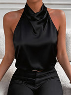 Elegant and Sexy Halter Neck Backless Top, Suitable for Summer Dates, Parties, Commuting, and Casual Fashion. Versatile and High-end, This Short-length Top Accentuates Your Figure with a Vintage Style - Black