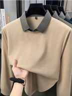 Autumn Men'S Faux Two-Piece Sweater, Shirt Collar Pullover Top, Autumn Top, Business Casual, Daily Outing, Warm And Comfortable, Ideal Gift, Knit - Off-white