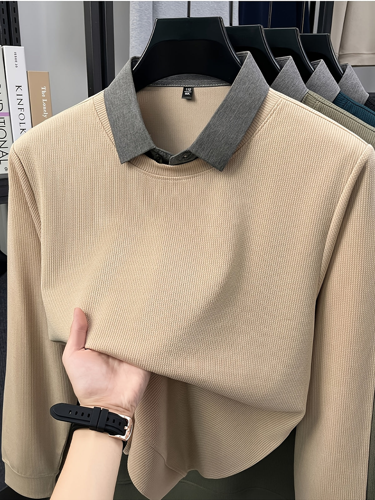 Autumn Men'S Faux Two-Piece Sweater, Shirt Collar Pullover Top, Autumn Top, Business Casual, Daily Outing, Warm And Comfortable, Ideal Gift, Knit - Off-white