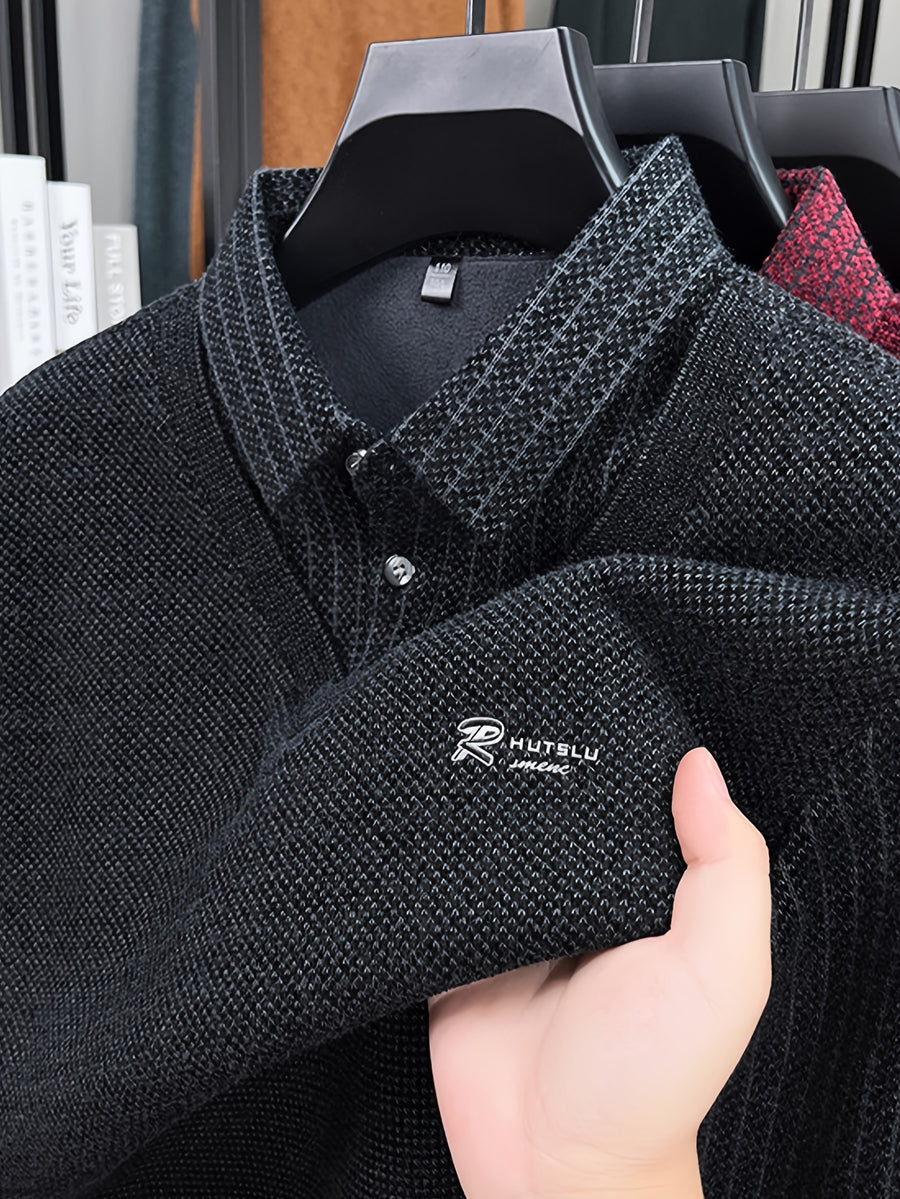 Men'S Shirt Collar Knit Polo, Exquisite Metallic Letter Embroidery on Forearm, Understated Luxury Detail, Enhancing Single Item Quality, Reducing Clumsy Full-Area Prints - SINBOS - Black