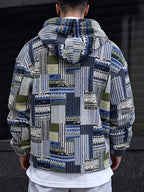 Men's Trendy Printed Hooded Zip-Up Plush Sweatshirt with Large Pockets, Soft, Comfortable, Thick, and Warm Fabric, Suitable for Daily Streetwear, Commuting, Casual Outings, Parties, and Social Gatherings, New Autumn/Winter Long-Sleeve Sweatshirt - Sky Blue