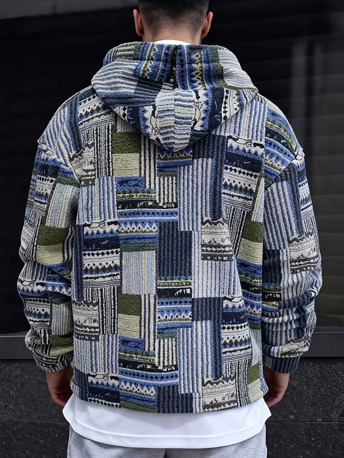 Men's Trendy Printed Hooded Zip-Up Plush Sweatshirt with Large Pockets, Soft, Comfortable, Thick, and Warm Fabric, Suitable for Daily Streetwear, Commuting, Casual Outings, Parties, and Social Gatherings, New Autumn/Winter Long-Sleeve Sweatshirt - Sky Blue