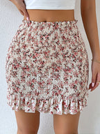 Floral Print Skirt with a Ruffled Hem - Mixed colors