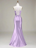 Women's Solid Color Satin Slip Dress with High Slit, Back Tie Waist, Cinched Fit, Pleated Details, and Hip-Hugging Design, Elegant for New Year's, Valentine's Day, Parties, Graduations, Weddings, and Bridesmaid Attire - Light Purple