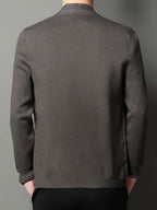Xingmengzhi OBM 2025 Spring/Autumn New Striped Sweater Coat with Wool Long Sleeve Cardigan for Men, Business Casual Knitwear - Coffee Color