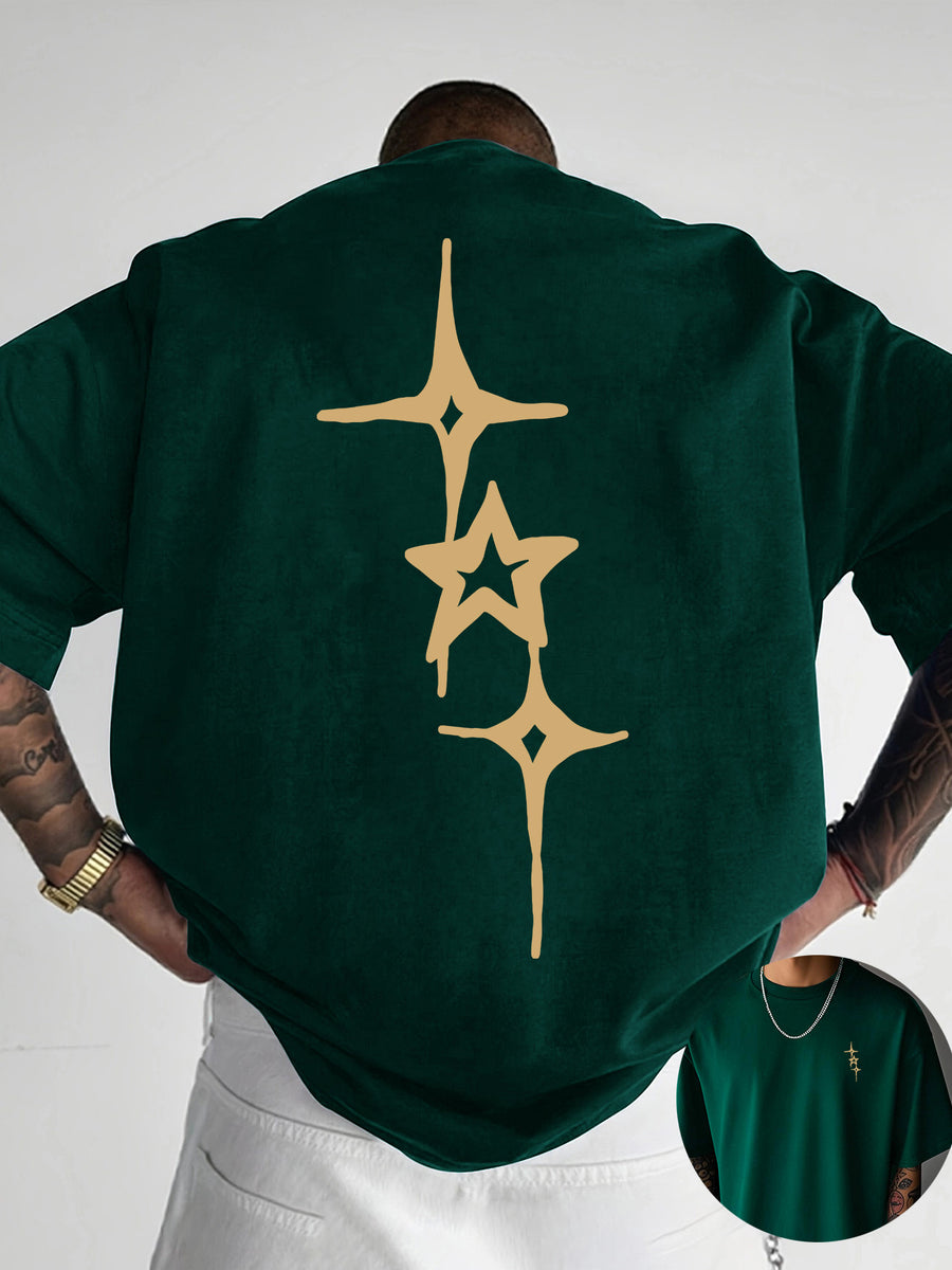 Creative Front And Back Print Round Neck T-Shirt, Pure Summer Trendy Short Sleeve, Casual Everyday Style Top, Essential for Outings, Great Gift Choice - Dark Green