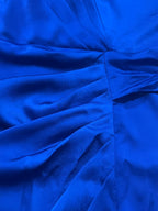 Elegant V-Neck Waist-Defining Pleated Satin Evening Gown for Women, Bridesmaid Dress for Wedding Season - Blue