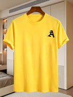 180G, 100%. Men'S Regular Fit Short Sleeve T-Shirt, Print with Location Design, High Fit Rate, All-Season Versatile - Yellow