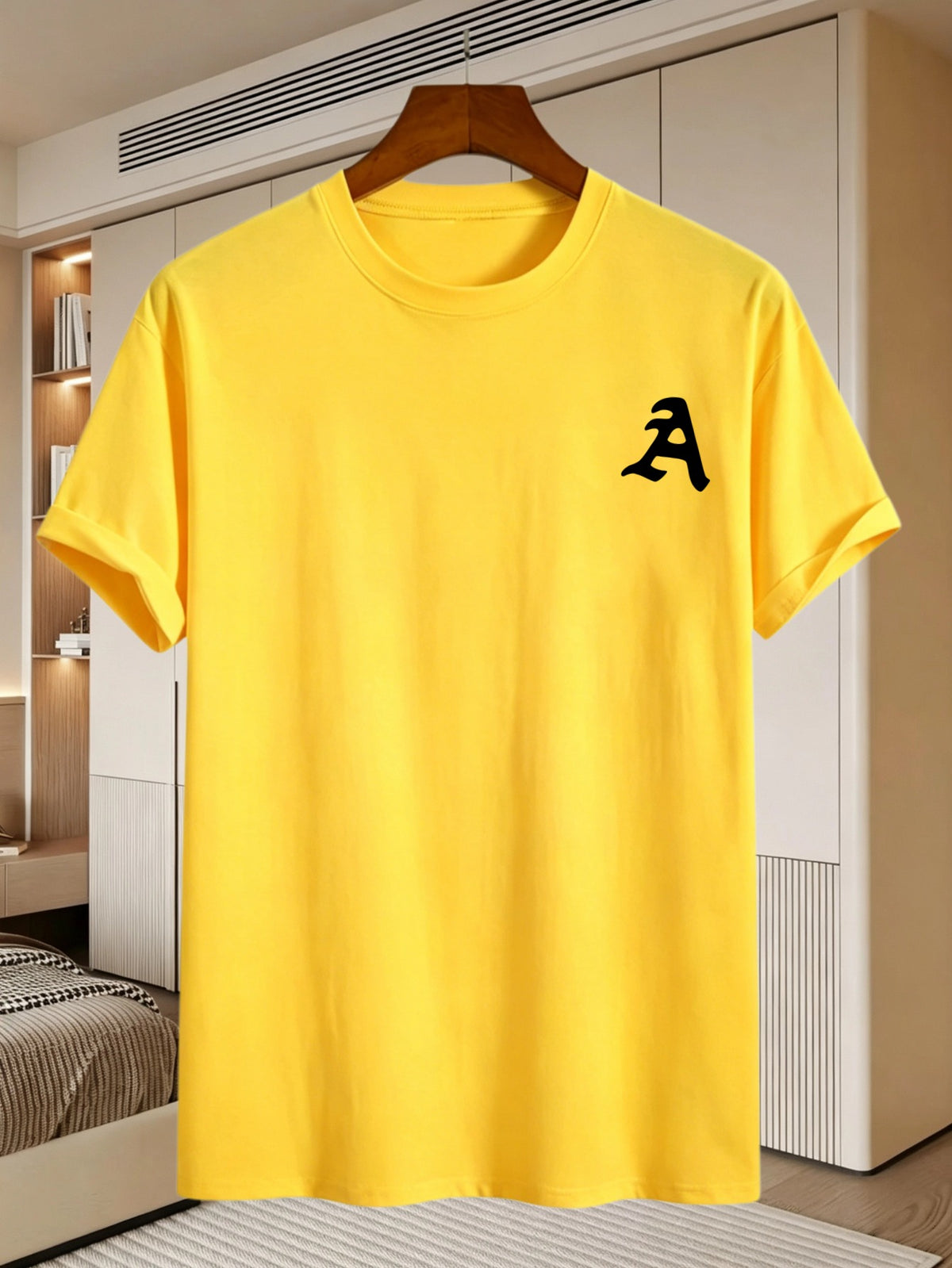 180G, 100%. Men'S Regular Fit Short Sleeve T-Shirt, Print with Location Design, High Fit Rate, All-Season Versatile - Yellow