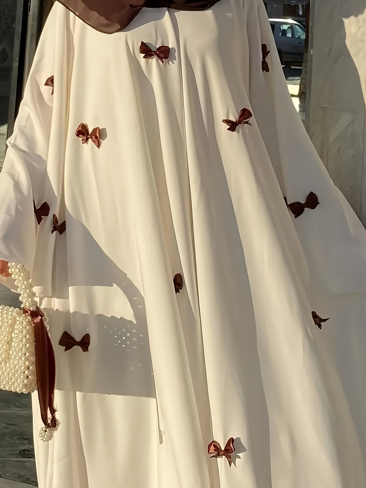 Middle Eastern Arabic Robe, Bow Long Dress, Loose, Women's Kaftan, Gown, Dress, Fashionable and Elegant, Alba Dress - Brown Bow