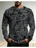Men'S Fashion Long Sleeve T-Shirt, Black And White Abstract Text Collage Print, Casual Wear, Trendy Design, Comfortable Fit [Print Design - No Texture] - Mixed colors