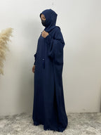 Fashionable Muslim Batwing Sleeve Hooded Abaya Casual Hooded Dress - Royal Blue